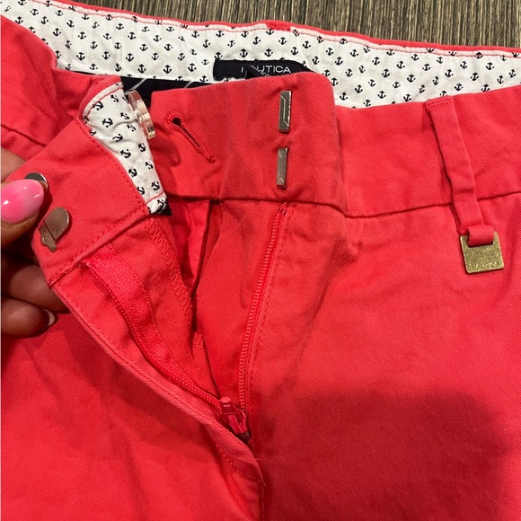 Nautica Shorts Mid Rise Flat Front  Cotton Blend Stretch Chino Khaki Red Size 2 - Picture 7 of 7